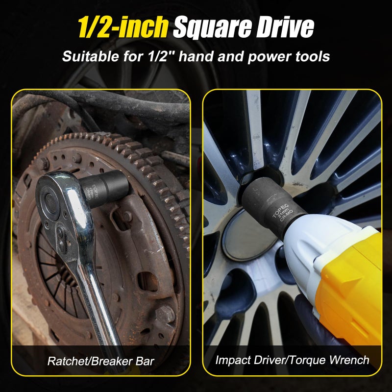 Topec 6PCS Lug Nut Removal Tool, 1/2-Inch Drive Wheel Lock Removal Kit, 17,19,21,22mm Stripped Lug Nut Remover, Extractor Socket Set for Broken, Damaged, Rounded Bolts - Image 5